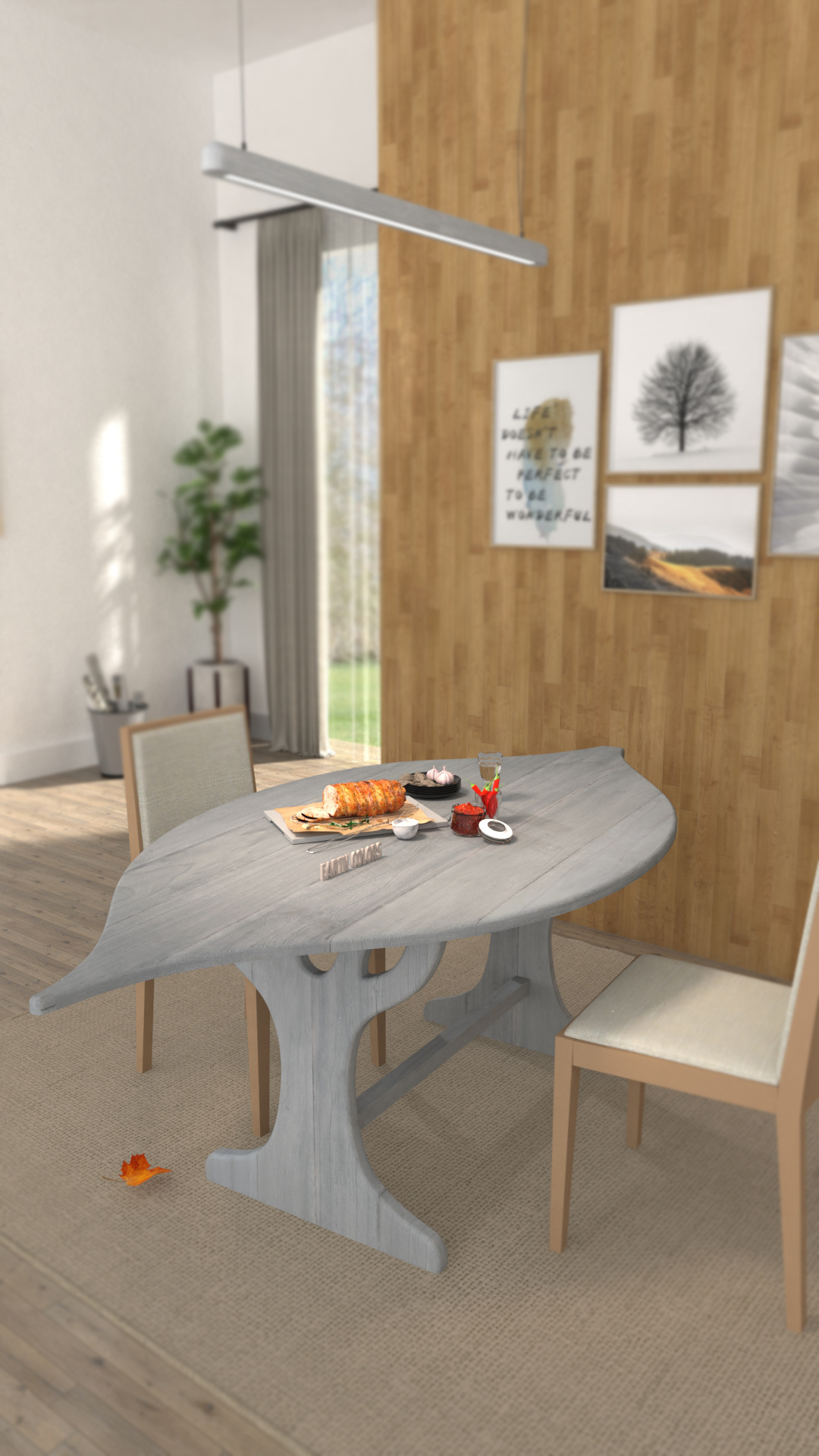 EARTHCOLORS produces Leaf shape dining table with distinct features