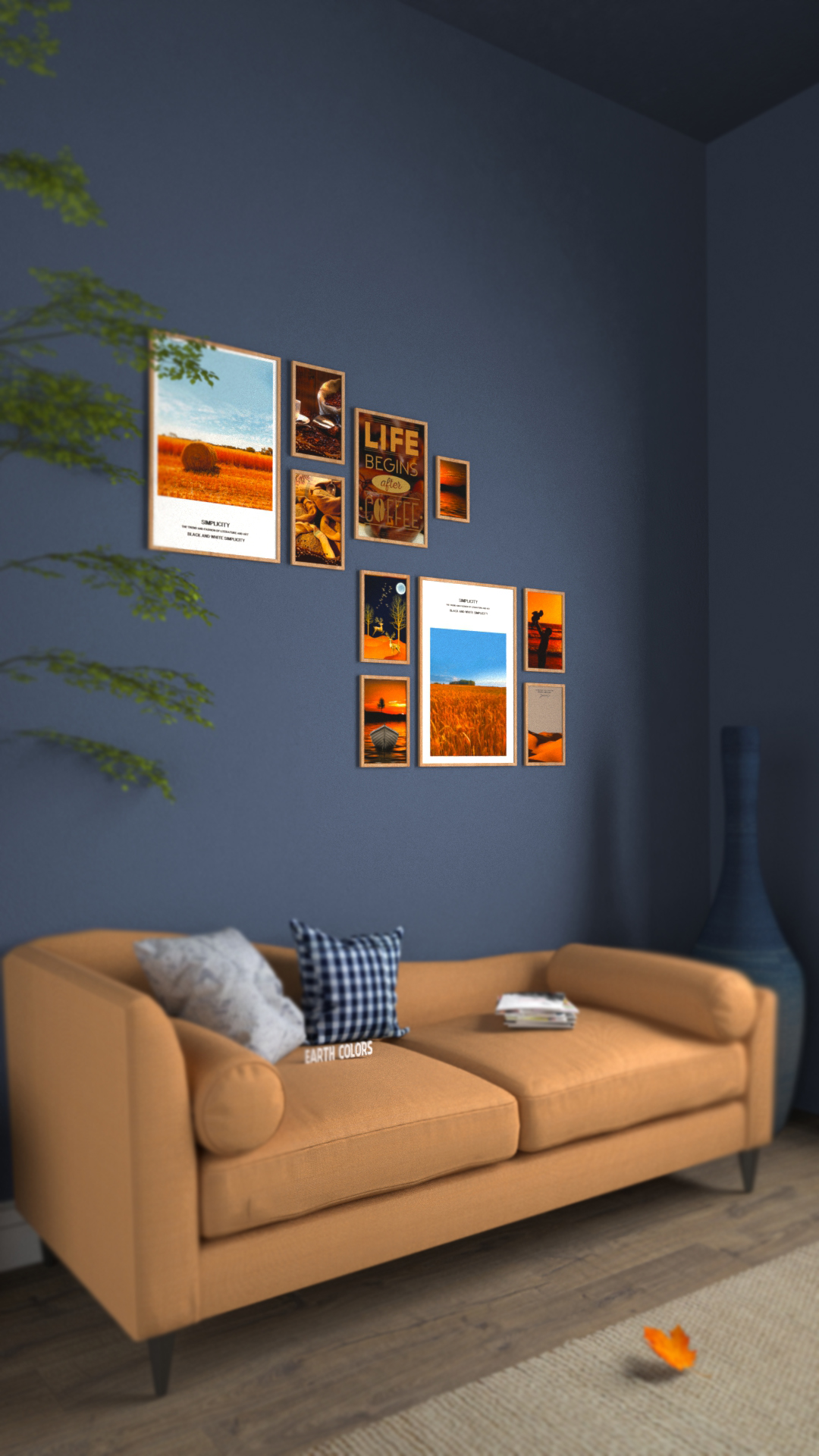 Match the photos frames on wall with your wall colors