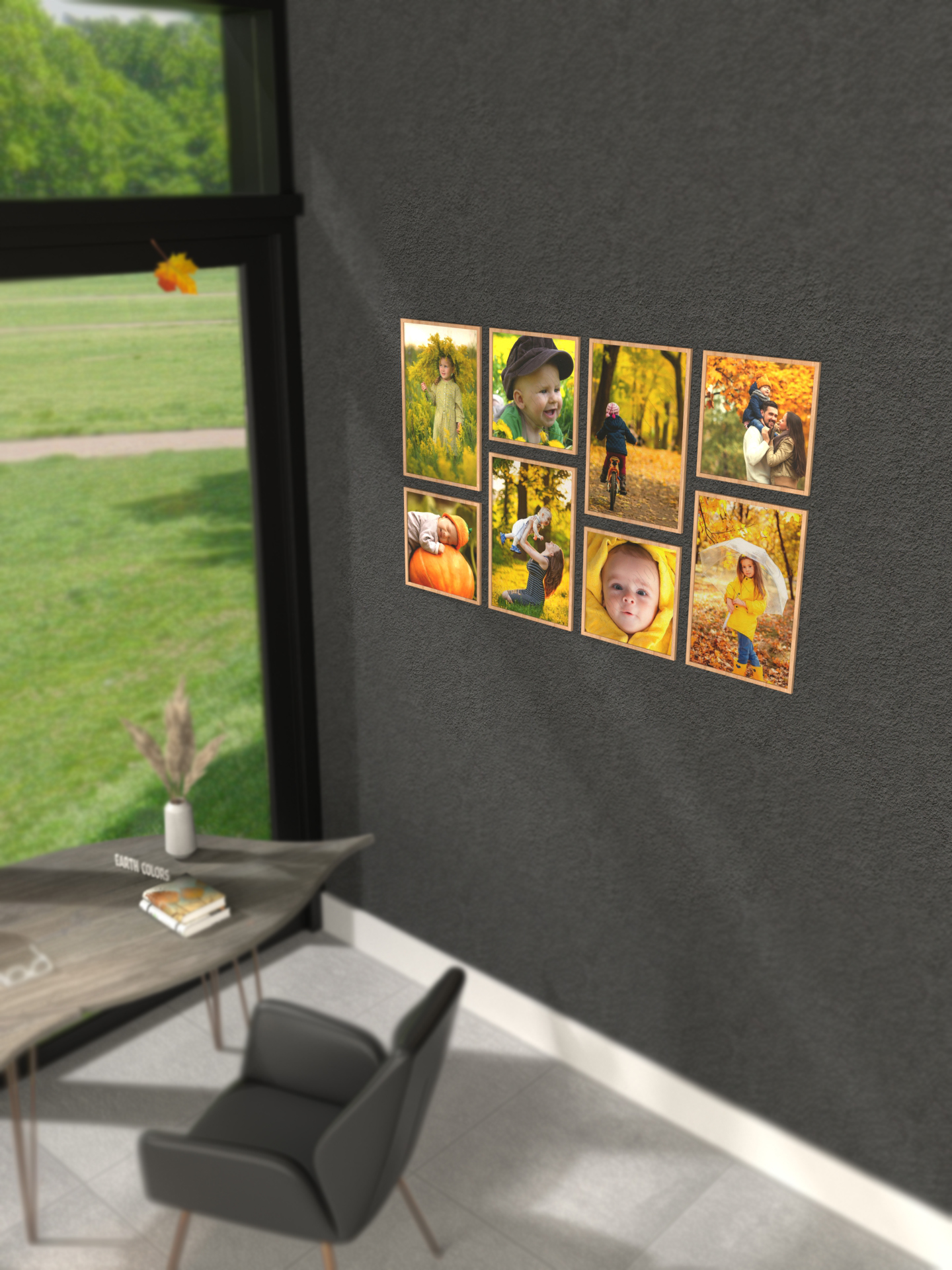 Get the chosen bee-like hexagonal picture collage on a wall