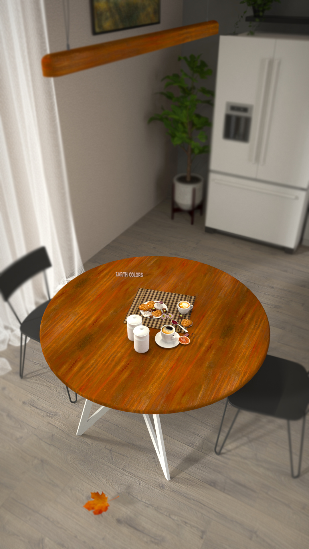 Round walnut dining table