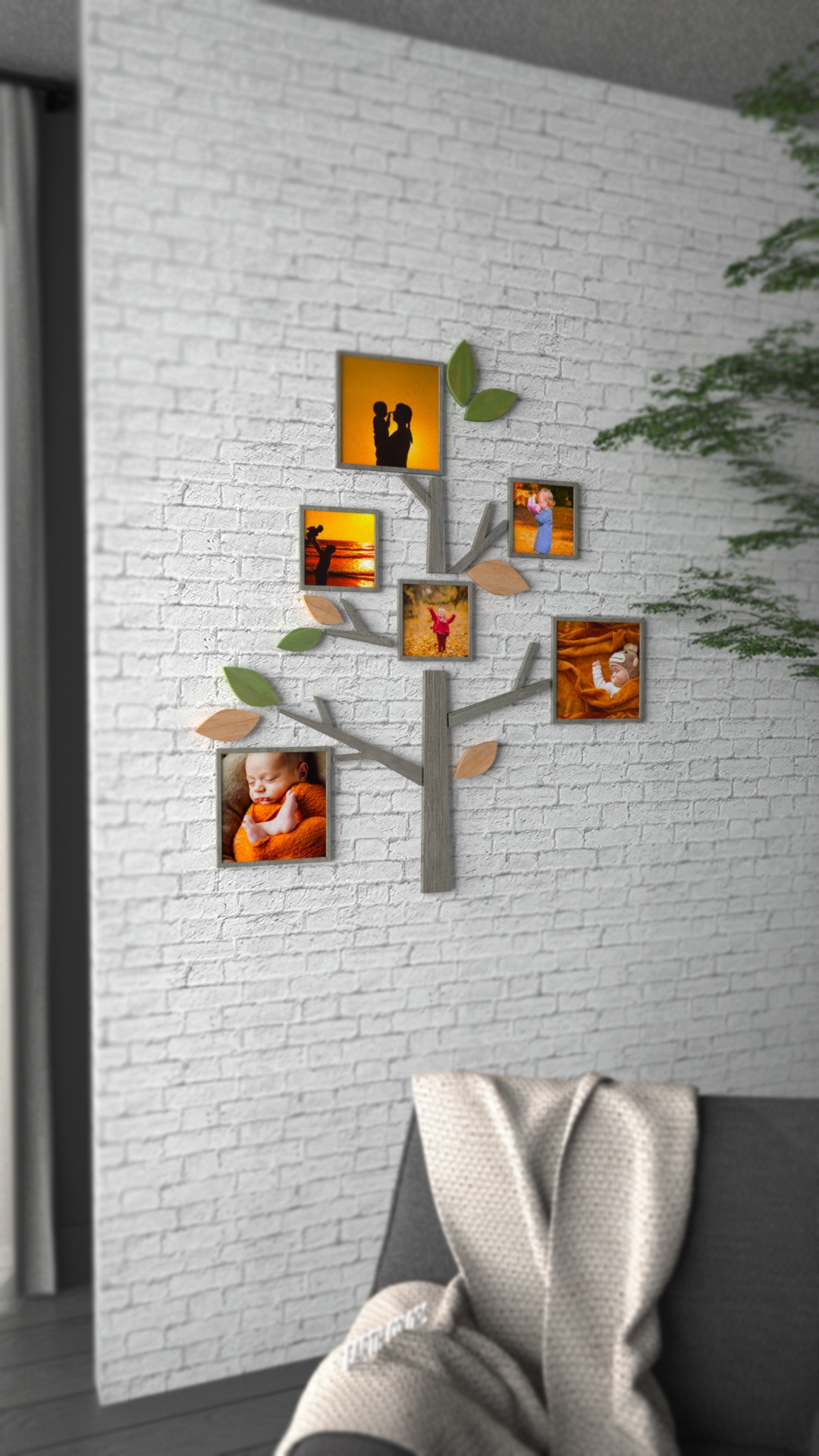 Showcase family story on staircase Tree art on wall