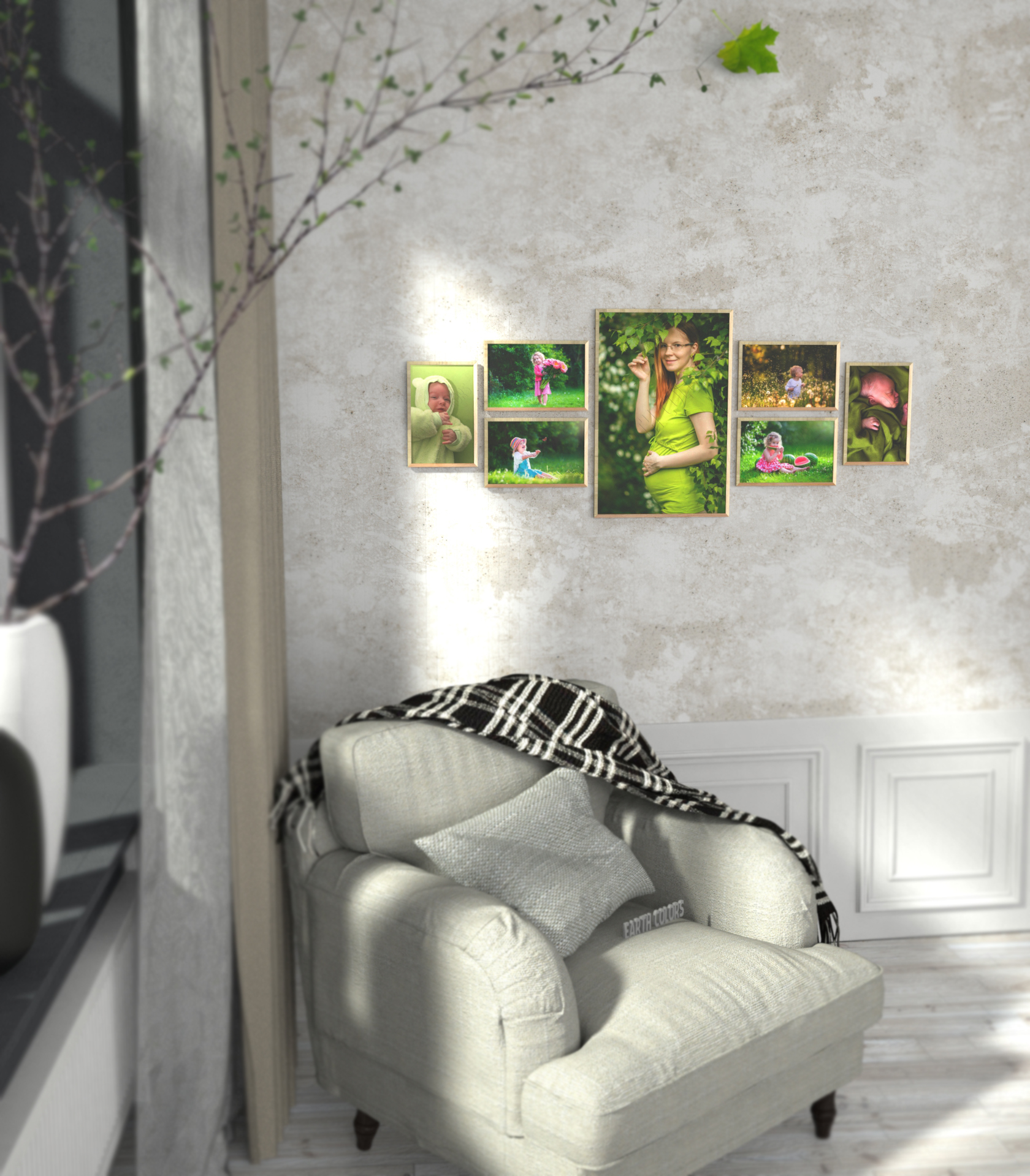 Wall design with photo frames