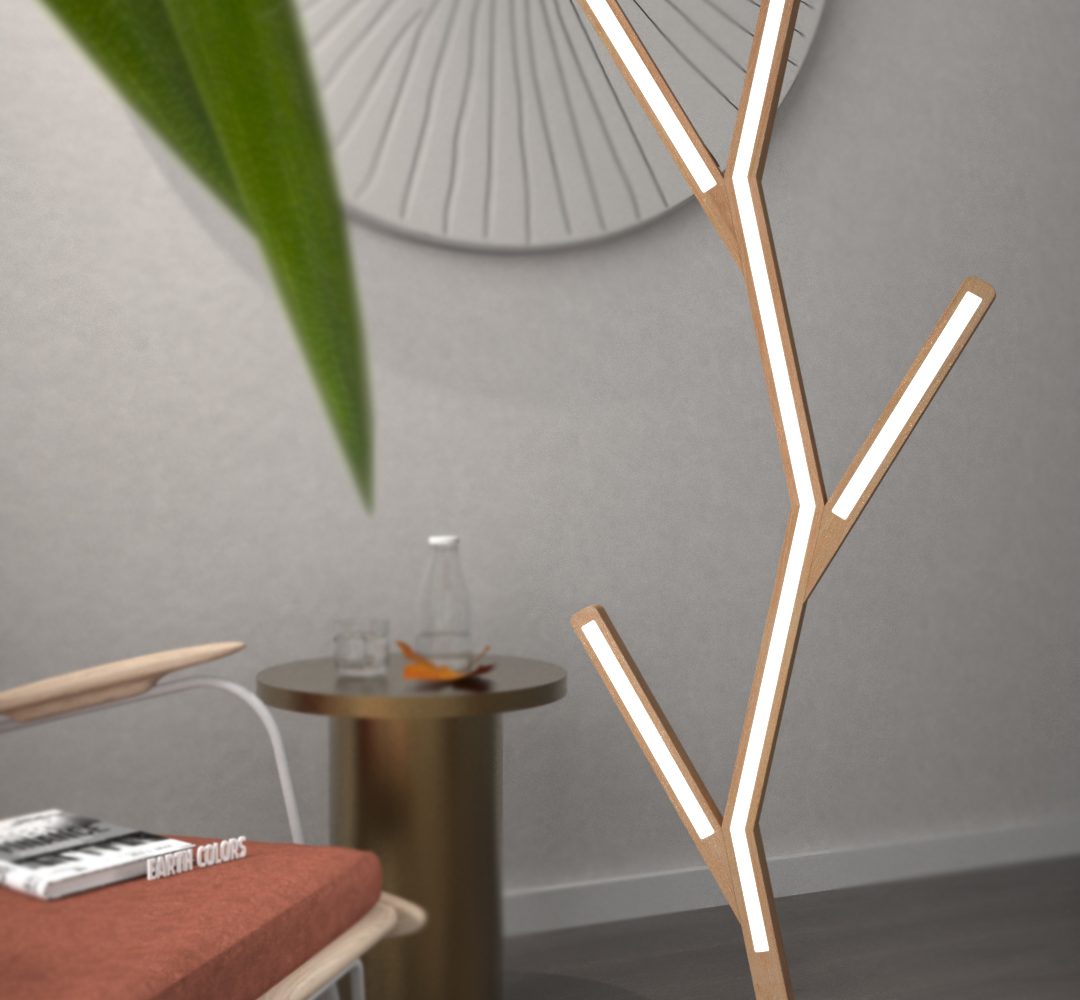 Wood floor lamp