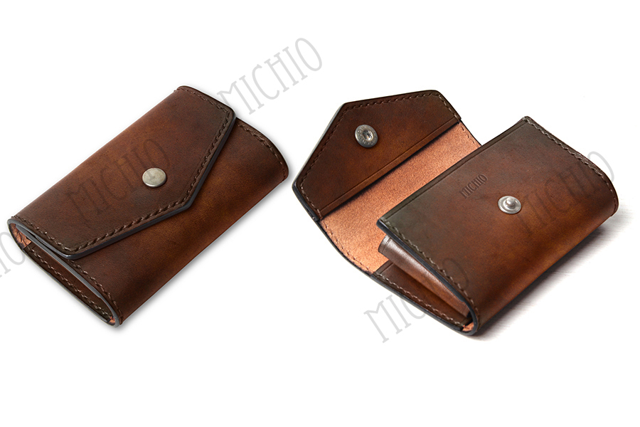 Patina blue leather card holder