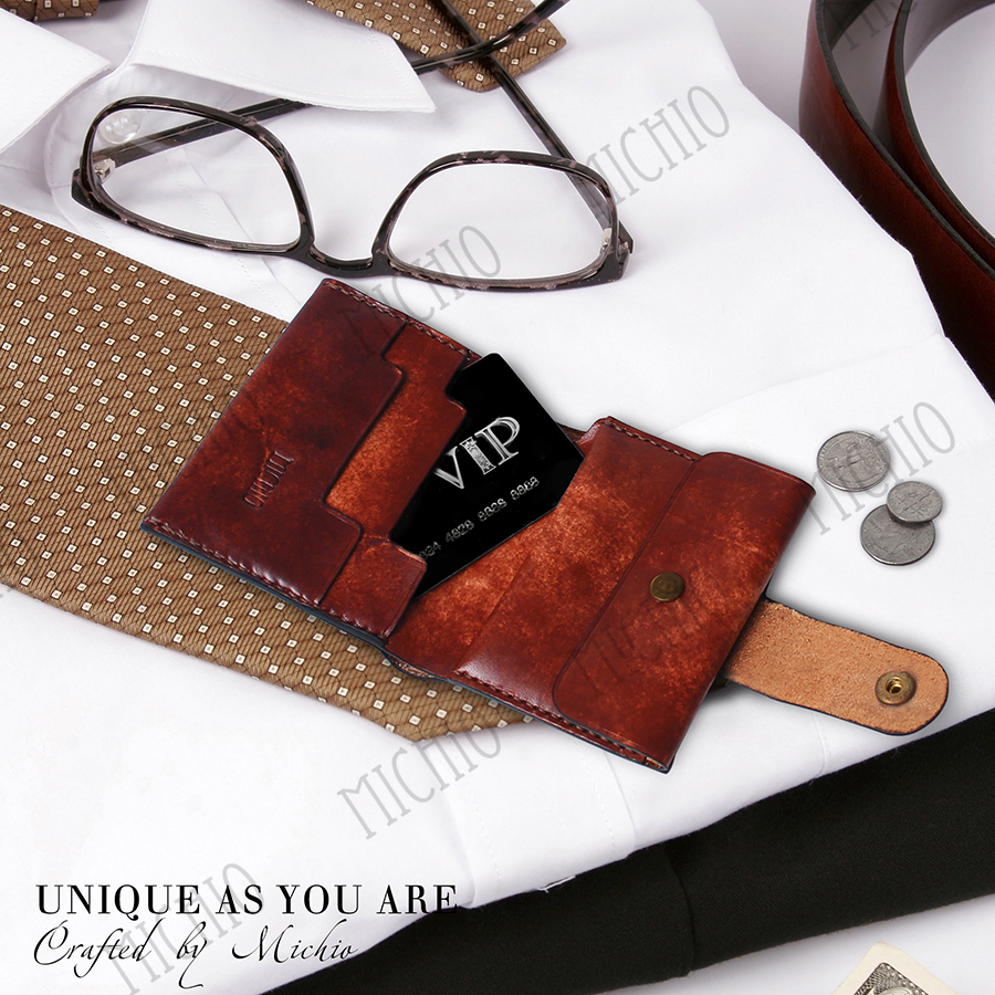 Patina leather business card case