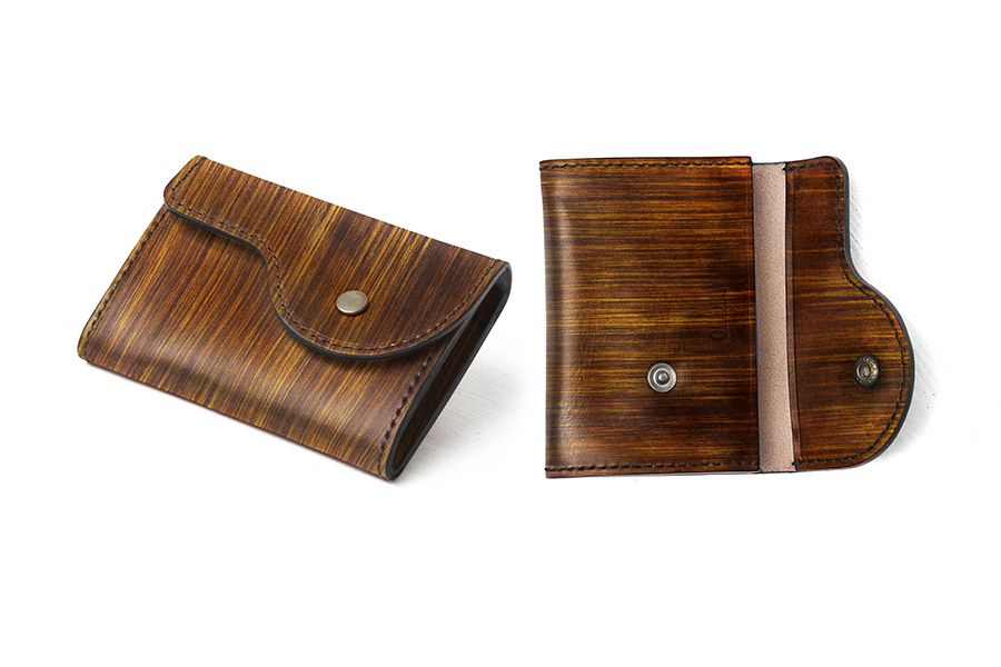 Patina leather business card holder