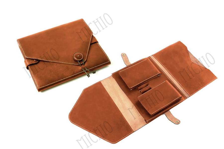 Patina leather envelope clutch