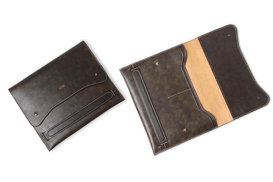 Patina leather foldover clutch