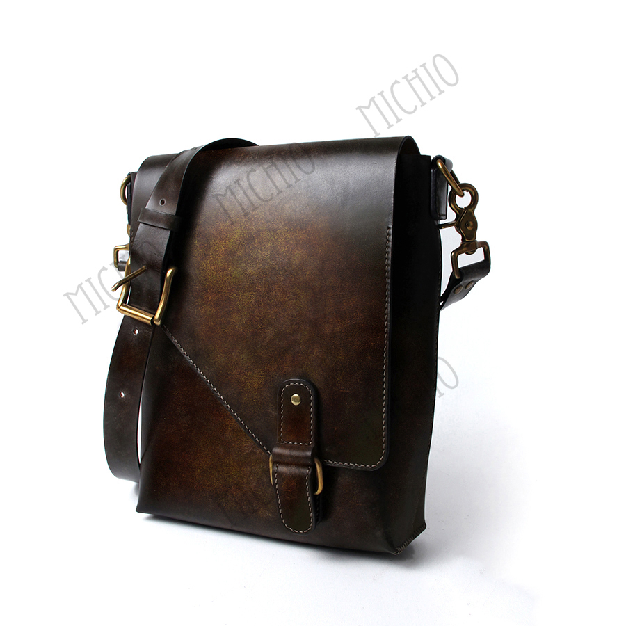 Patina leather handbag for men