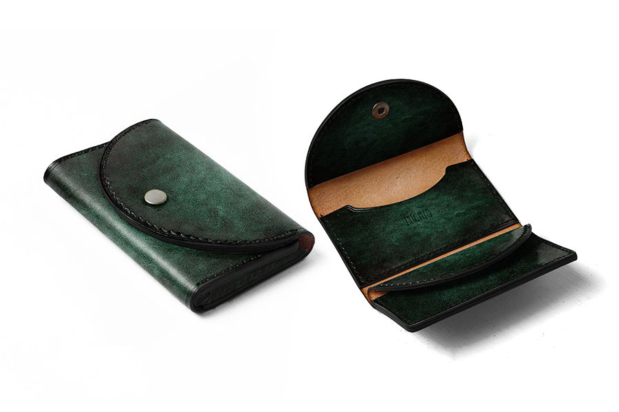 Patina leather id card holder