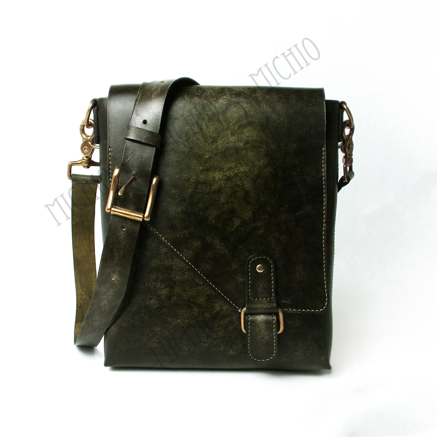 Patina leather side bag for men