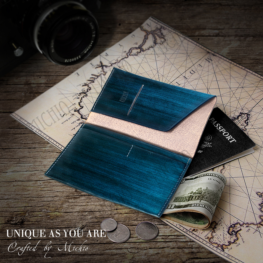 Patina leather travel document holder leather passport wallet for men