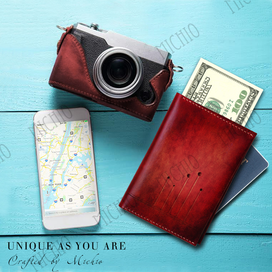 Patina leather travel document organizer leather passport wallet for men 1