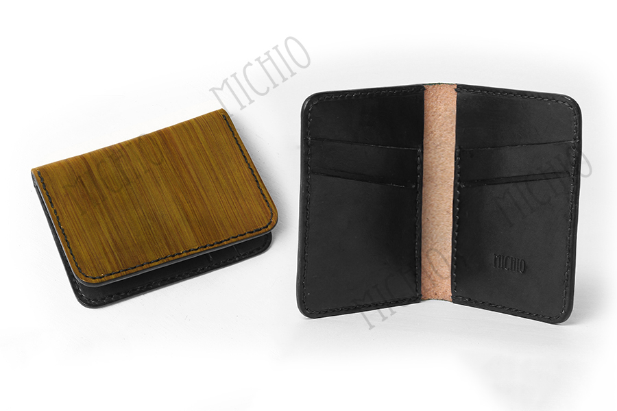 Patina leather zip card case