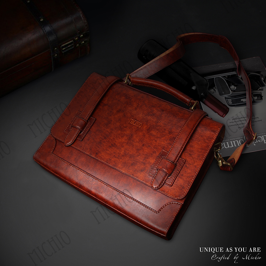 Patina mens leather satchel bag